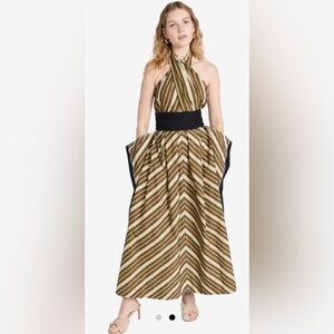 Tory Burch Brown and Cream Striped Backless Dress